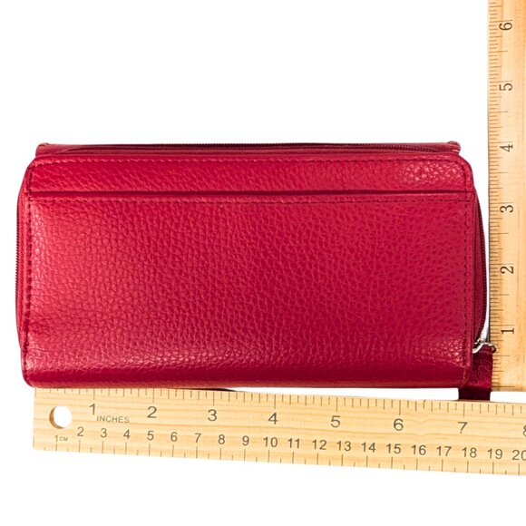 Buxton Red Pebbled Leather Whipstitch Long Zippy Continental Checkbook Wallet - Picture 2 of 10